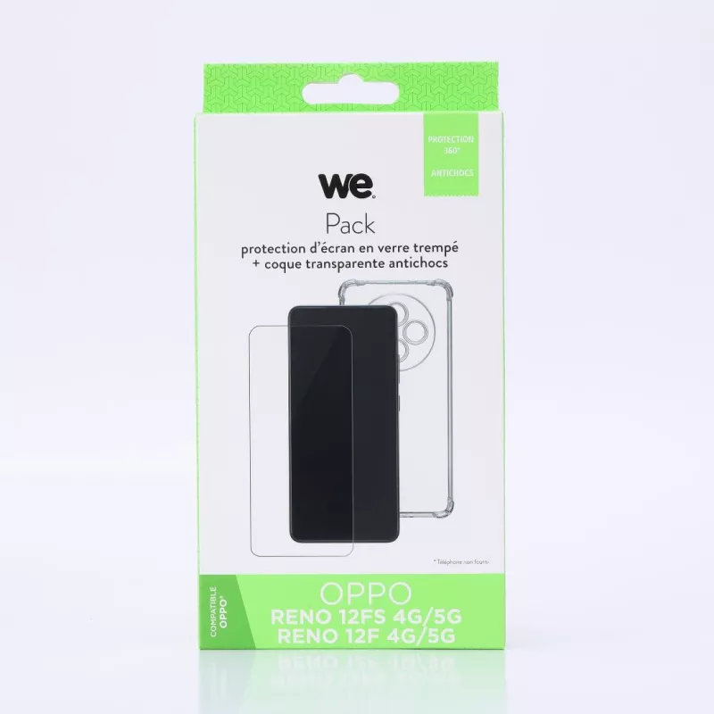 WE PACK verre trempé et coque de protection transparente OPPO RENO 12FS 5G // 12F 4G/5G