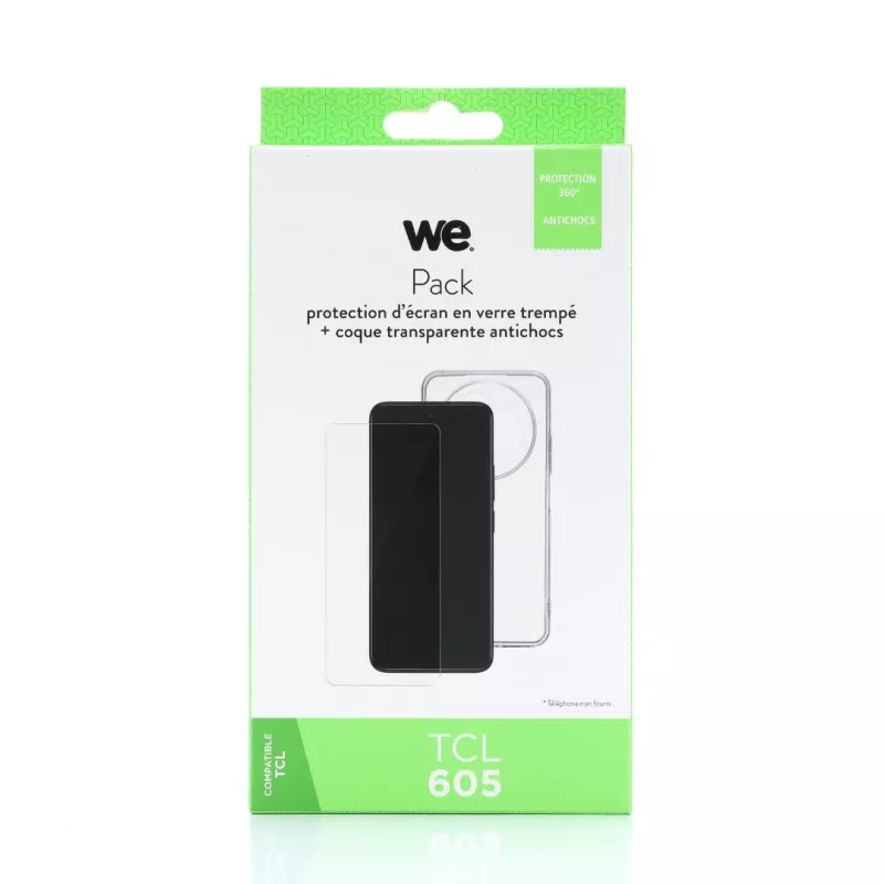 WE PACK verre trempé et coque de protection transparente TCL 605 / 60 SE