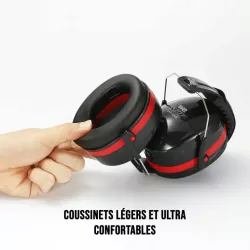 Casque anti-bruit, atténuation 32dB avec housse de transport, noir/rouge