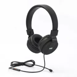 Casque filaire noir avec micro câble 1.20m arceau réglable