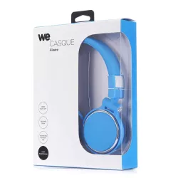 Casque filaire bleu avec micro câble 1.50m arceau réglable effect peau de pêche