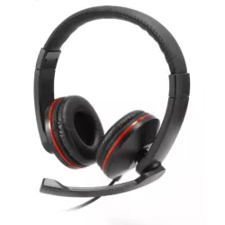 Casque micro filaire, arceau réglab micro pivotant, double connecteur jack 3.5mm noir