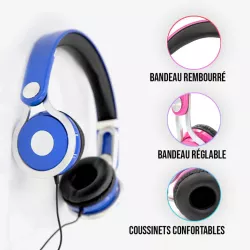 Casque enfant rose (3 à 10 ans) pliable/réglable/ergonomique limitation volume à 85dB câble 1.20m/Jack 3.5mm