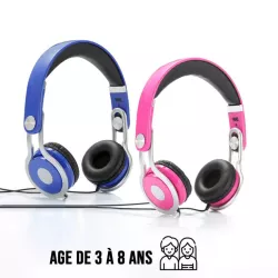 Casque enfant rose (3 à 10 ans) pliable/réglable/ergonomique limitation volume à 85dB câble 1.20m/Jack 3.5mm