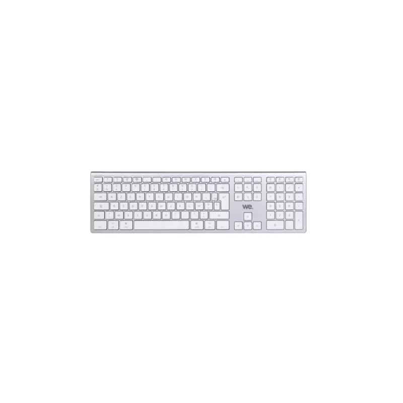 Clavier sans fil Bluetooth MacOS , connexion multidispositifs, Batterie rechargeable intégrée, aspect Alu, blanc argenté