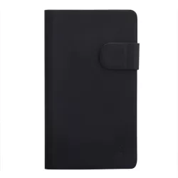 Etui universel colle magique noir effet peau de pêche/coin pliable taille M pour smartphones max 5 i6/S4/S5/A5/S6/S6 edge