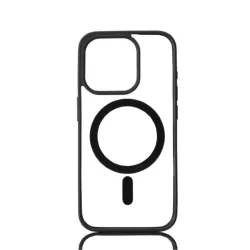 We Coque de protection RUBBER APPLE IPHONE 15 PRO - Dos transparentcontour mat noir - Compatible MAGSAFE