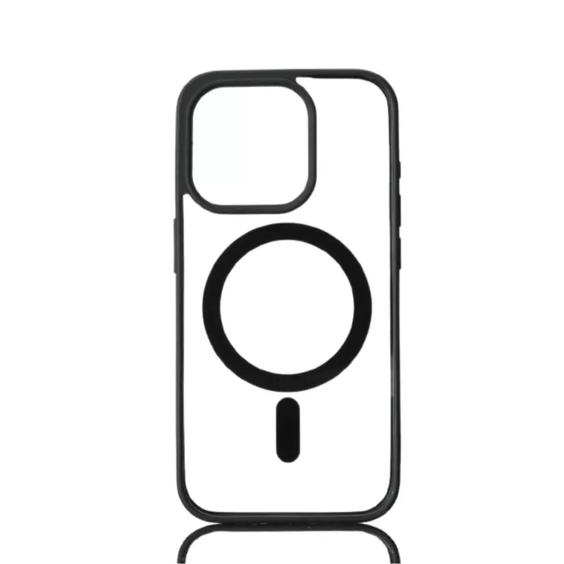 We Coque de protection RUBBER APPLE IPHONE 15 PRO - Dos transparentcontour mat noir - Compatible MAGSAFE