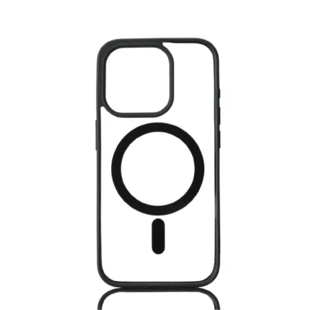 We Coque de protection RUBBER APPLE IPHONE 15 PRO - Dos transparentcontour mat noir - Compatible MAGSAFE