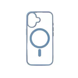 We Coque de protection RUBBER APPLE IPHONE 16 - Dos transparentcontour bleu - Compatible MAGSAFE
