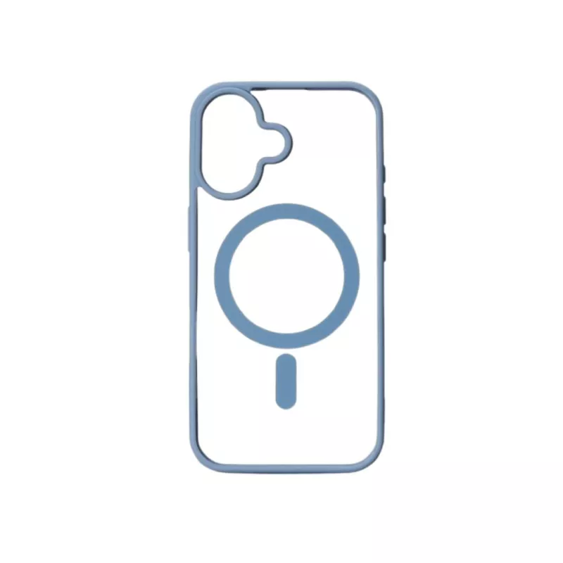We Coque de protection RUBBER APPLE IPHONE 16 - Dos transparentcontour bleu - Compatible MAGSAFE