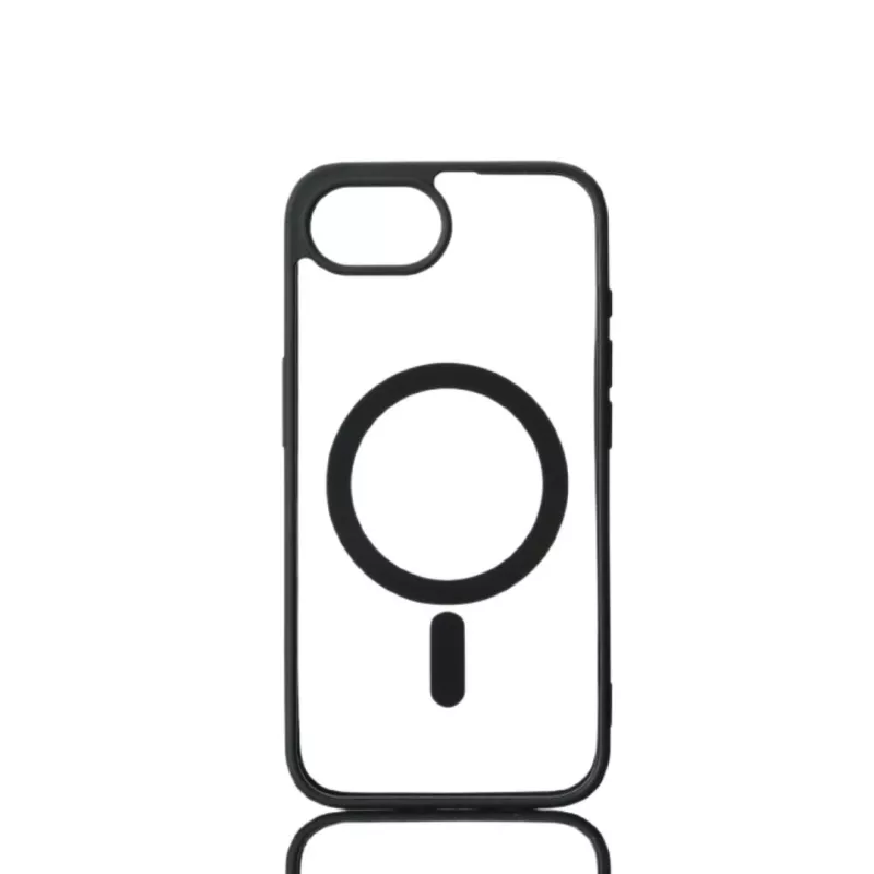 We Coque de protection RUBBER APPLE IPHONE 16E/17E - Dos transparent–contour mat noir - Compatible MAGSAFE