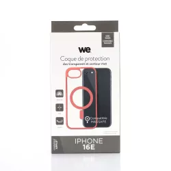 We Coque de protection RUBBER APPLE IPHONE 16E/17E - Dos transparent–contour mat rouge - Compatible MAGSAFE