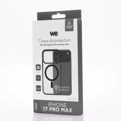 We Coque de protection RUBBER APPLE IPHONE 17 PRO MAX - Dos transparentcontour mat noir - Compatible MAGSAFE