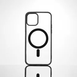 We Coque de protection RUBBER APPLE IPHONE 12/12 PRO - Dos transparentcontour mat noir - Compatible MAGSAFE