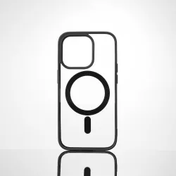 We Coque de protection RUBBER APPLE IPHONE 14 PRO - Dos transparentcontour mat noir - Compatible MAGSAFE