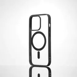 We Coque de protection RUBBER APPLE IPHONE 14 PRO - Dos transparentcontour mat noir - Compatible MAGSAFE