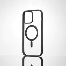 We Coque de protection RUBBER APPLE IPHONE 14 PRO MAX - Dos transparentcontour mat noir - Compatible MAGSAFE