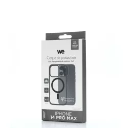 We Coque de protection RUBBER APPLE IPHONE 14 PRO MAX - Dos transparentcontour mat noir - Compatible MAGSAFE