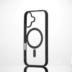 We Coque de protection RUBBER APPLE IPHONE 16 - Dos transparentcontour mat noir - Compatible MAGSAFE