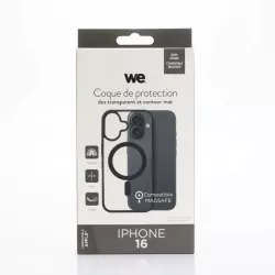 We Coque de protection RUBBER APPLE IPHONE 16 - Dos transparentcontour mat noir - Compatible MAGSAFE