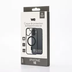 We Coque de protection RUBBER APPLE IPHONE 16 - Dos transparentcontour mat noir - Compatible MAGSAFE