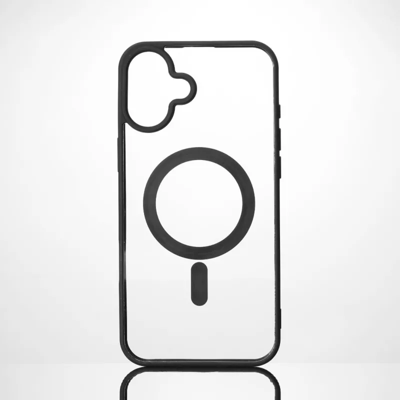 We Coque de protection RUBBER APPLE IPHONE 16 PLUS - Dos transparentcontour mat noir - Compatible MAGSAFE