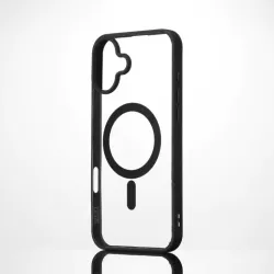 We Coque de protection RUBBER APPLE IPHONE 16 PLUS - Dos transparentcontour mat noir - Compatible MAGSAFE