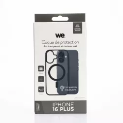 We Coque de protection RUBBER APPLE IPHONE 16 PLUS - Dos transparentcontour mat noir - Compatible MAGSAFE