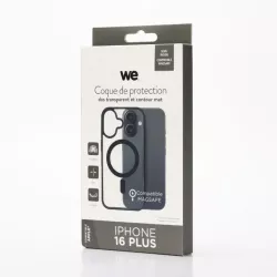 We Coque de protection RUBBER APPLE IPHONE 16 PLUS - Dos transparentcontour mat noir - Compatible MAGSAFE