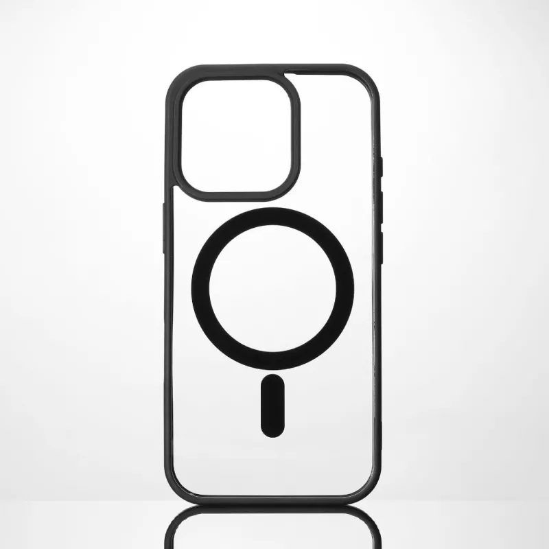 We Coque de protection RUBBER APPLE IPHONE 16 PRO - Dos transparentcontour mat noir - Compatible MAGSAFE