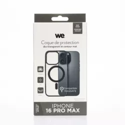We Coque de protection RUBBER APPLE IPHONE 16 PRO MAX - Dos transparentcontour mat noir - Compatible MAGSAFE