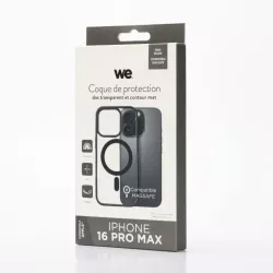 We Coque de protection RUBBER APPLE IPHONE 16 PRO MAX - Dos transparentcontour mat noir - Compatible MAGSAFE