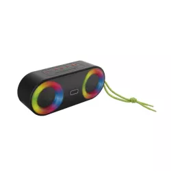 Enceinte BT RMS 5W*2 , lecteur USB/Micro SD, Aux IN, Radio FM, batterie rechargeable de 3000mAh, IP65 , jeu de lumière…