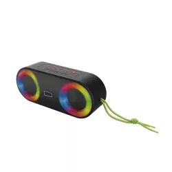 Enceinte BT RMS 5W*2 , lecteur USB/Micro SD, Aux IN, Radio FM, batterie rechargeable de 3000mAh, IP65 , jeu de lumière…