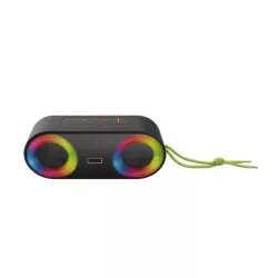 Enceinte BT RMS 5W*2 , lecteur USB/Micro SD, Aux IN, Radio FM, batterie rechargeable de 3000mAh, IP65 , jeu de lumière…