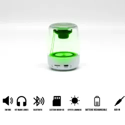 Pack d'enceinte BT 2pcs WE, 5W*2 BT 5,0, Lecteur de carte Micro SD Batterie 1000mAh/pc, Aux in TWS, effect LED, Blanc