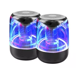 Pack d'enceinte BT 2pcs WE, 5W*2 BT 5,0, Lecteur de carte Micro SD Batterie 1000mAh/pc, Aux in TWS, effect LED, noir