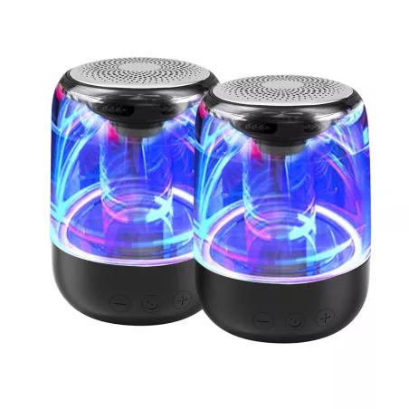 Pack d'enceinte BT 2pcs WE, 5W*2 BT 5,0, Lecteur de carte Micro SD Batterie 1000mAh/pc, Aux in TWS, effect LED, noir