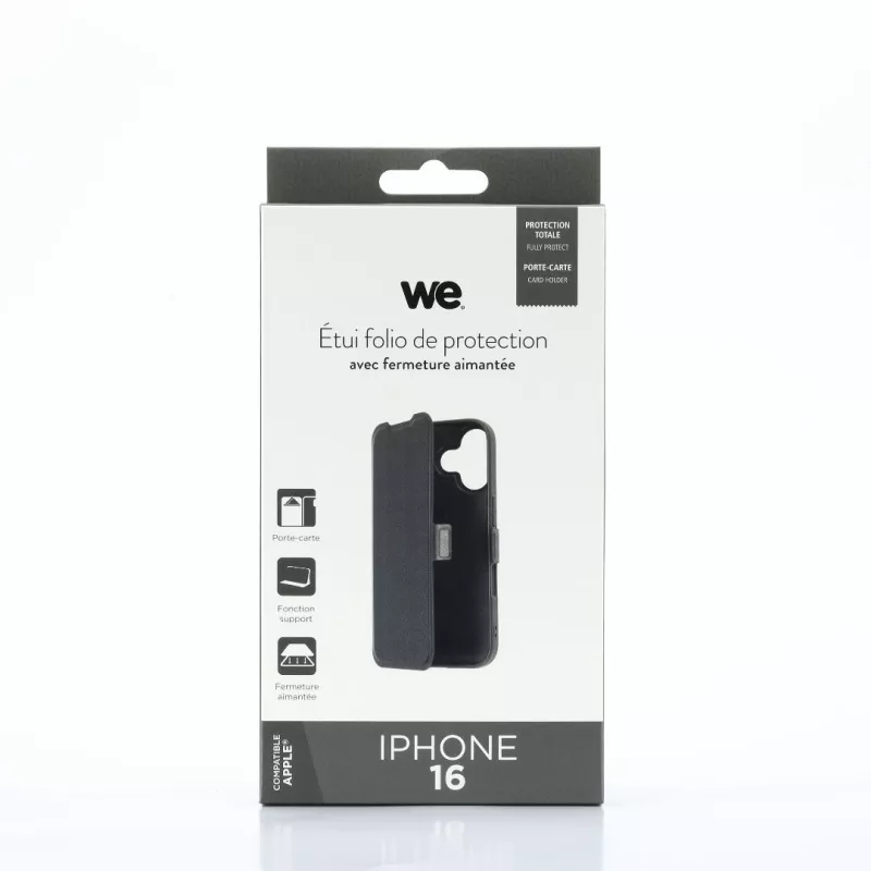 WE Etui folio AIMANTE APPLE IPHONE 16 Noir