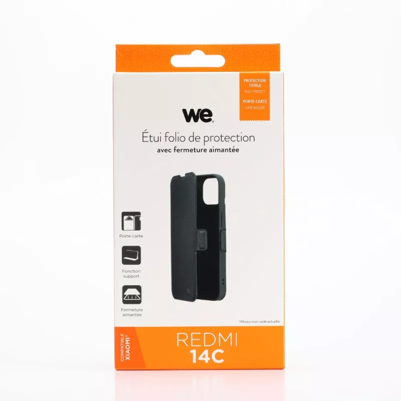 WE Etui folio FERMETURE AIMANTEE XIAOMI REDMI 14C noir