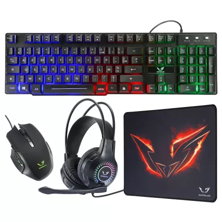 Pack Gamer 4-en-1 filaire pr PC Casque micro rétro-éclairé + clavier avec LED RGB 19 touches anti-ghosting + souris…