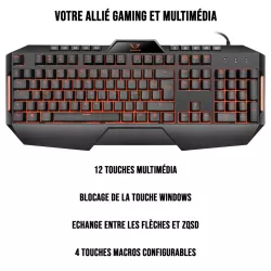 Clavier Gamer Gamium V2 Rétro-éclairage / 4 touches macro 19 touches anti-ghosting / 12 touch multimédia / Blocage Windows