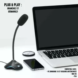 WE Gamium microphone gamer RGB USB avec touches de contrôle de volume ,15 modes de couleurs, idéal pour jeux vidéos, appels…
