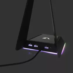 WE Gamium support universel pour casque / micro-casque gamer avec LEDs RGB, Hub USB 3x 2.0, câble USB tressé 1m50