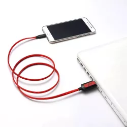 Câble lumineux Gamium USB/micro USB Câble plat 1m / Rouge Câble intelligent : lumière en fonction du niveau de charge
