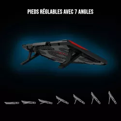 Refroidisseur Gamium pour PC jusqu'à 17'' - 5 ventiltateurs Leds rouge et 2 ports USB 2 pieds ajustables 7 angles