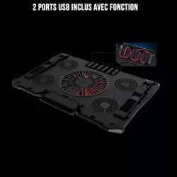 Refroidisseur Gamium pour PC jusqu'à 17'' - 5 ventiltateurs Leds rouge et 2 ports USB 2 pieds ajustables 7 angles
