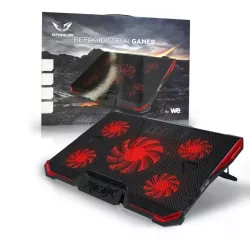 Refroidisseur Gamium pour PC jusqu'à 17'' - 5 ventiltateurs Leds rouge et 2 ports USB 2 pieds ajustables 7 angles
