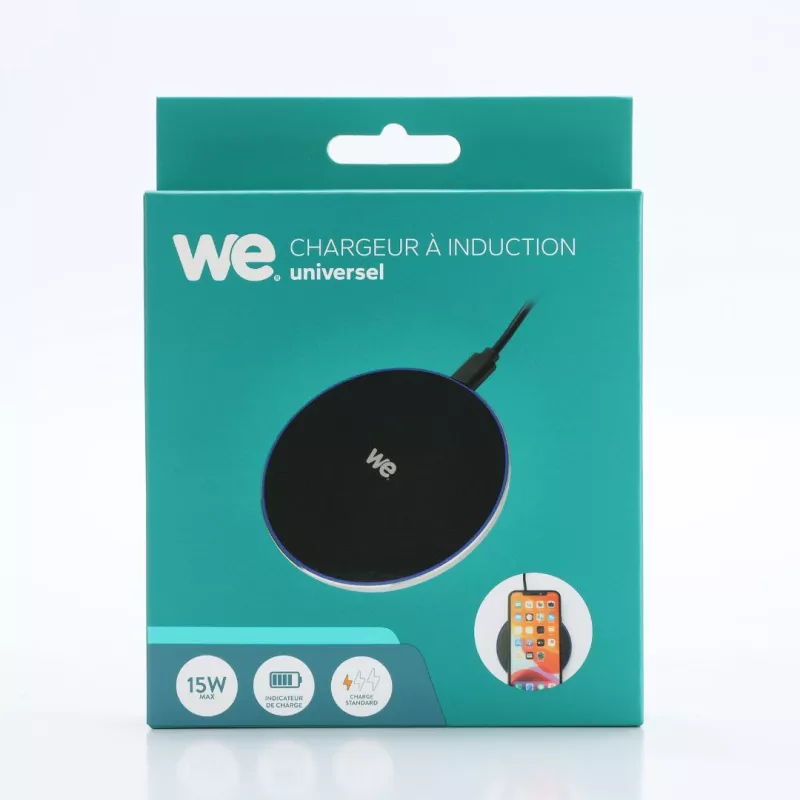 Chargeur à induction universel 15W - Noir - Indicateur de charge lumineux - Sans fil